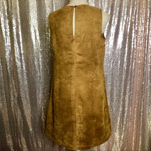 Cognac Vegan Suede Mini Shift Dress - Picture 7 of 11